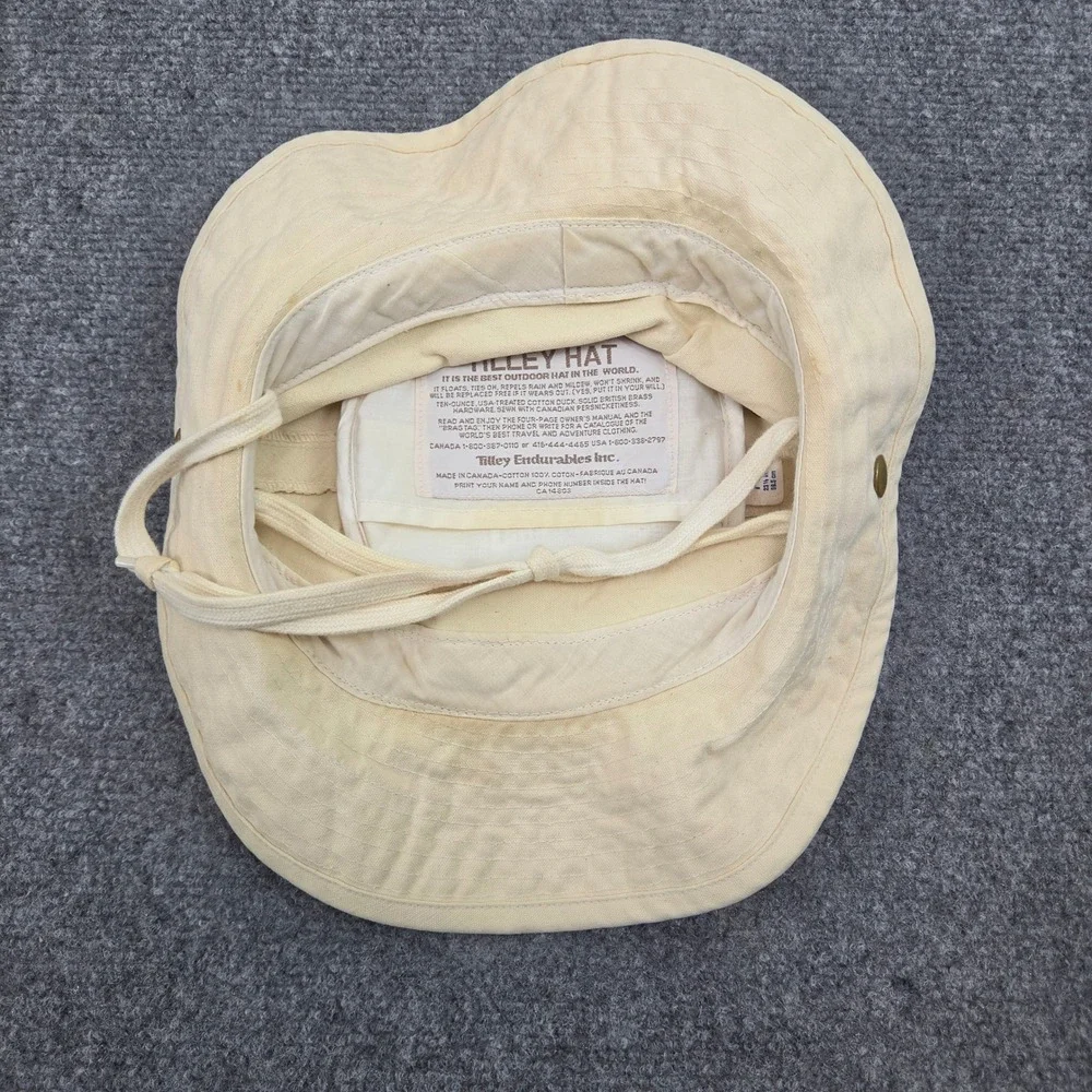 Vintage Tilley Boonie Hat Cream Canvas Snap Up 7 3/8 Brim Safari Sun Bucket Hat